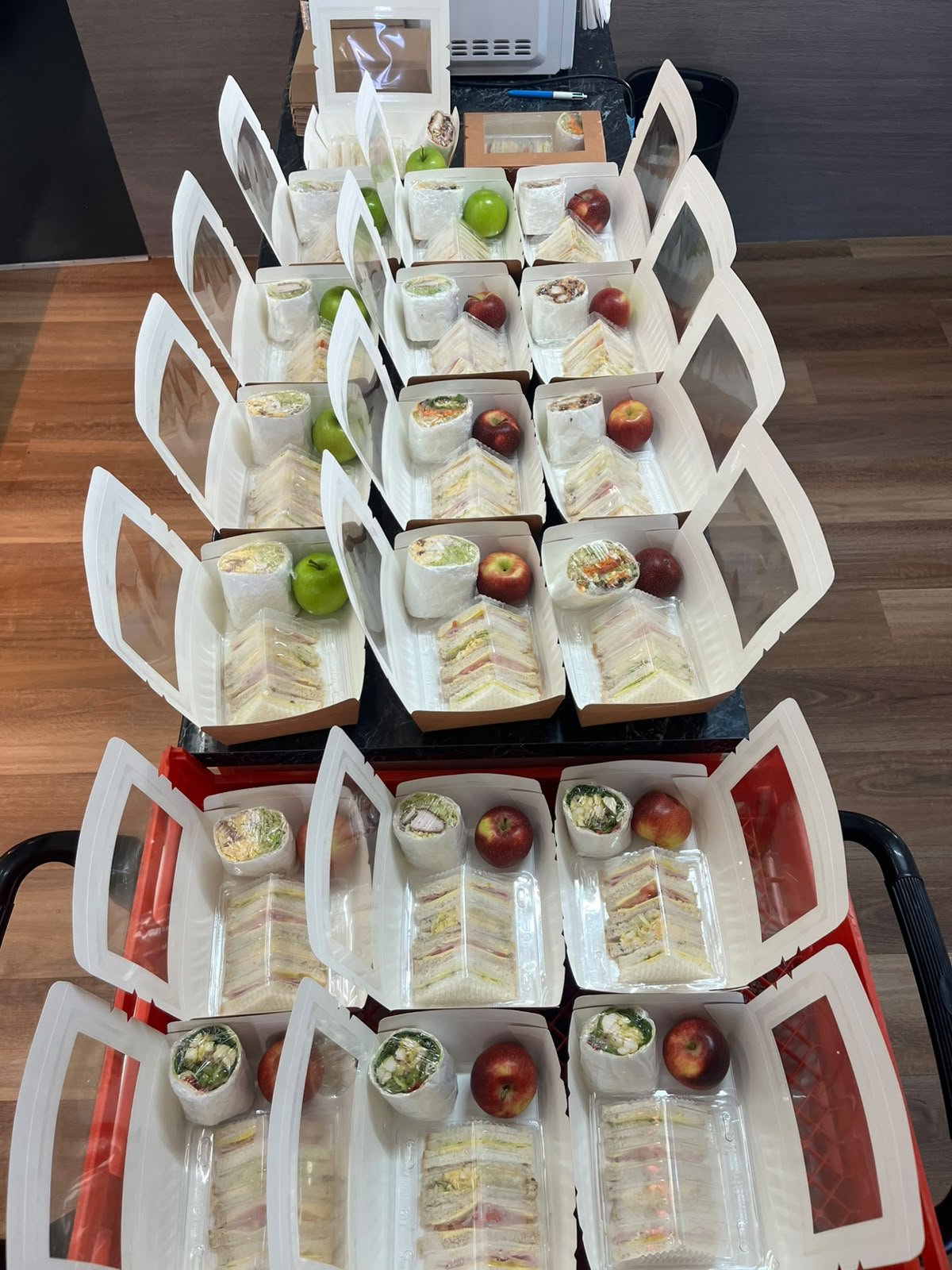 Ballarat Catering Company individual boxed lunches with sandwich points, wraps and fresh fruit
