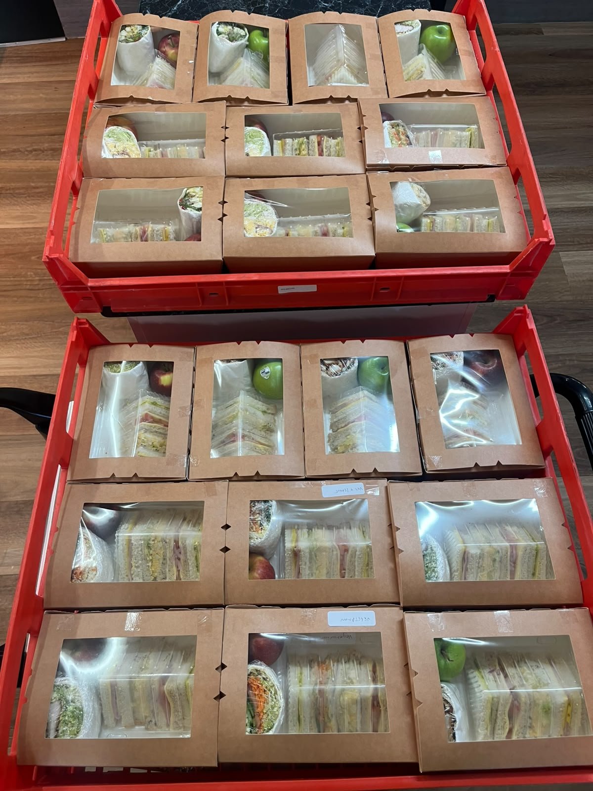 Ballarat Catering Company individual boxed lunches with sandwich points, gourmet wraps and fresh fruit